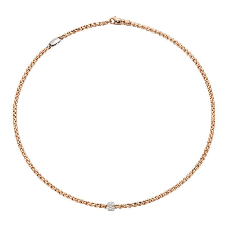 Fope Eka Tiny 18ct Rose Gold 0.07ct Diamond Necklace - 90cm