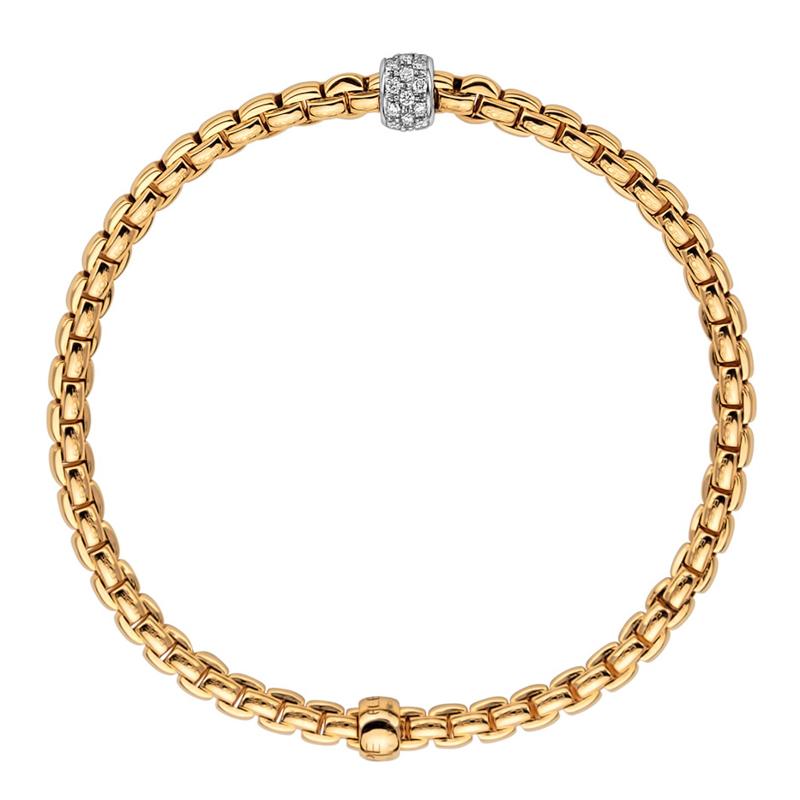 Fope Eka Tiny 18ct Yellow Gold 0.19ct Diamond Bracelet - L