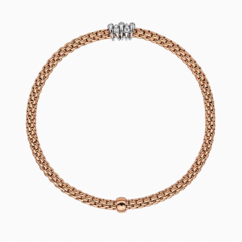 Fope Flex'it Prima 18ct Rose Gold 0.20ct Diamond Bracelet - Xl