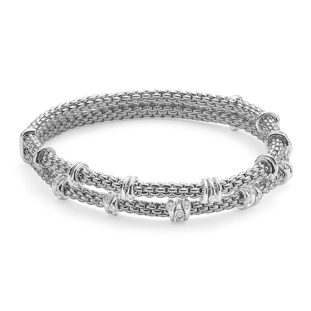 Fope Flex'it Prima 18ct White Gold 0.37ct Diamond Two Row Bracelet - Xs