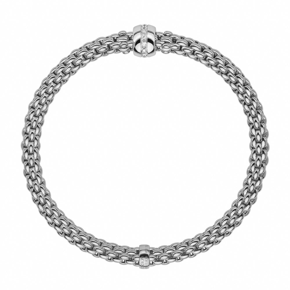 Fope Flex'it Solo 18ct White Gold 0.10ct Diamond Bracelet D - S