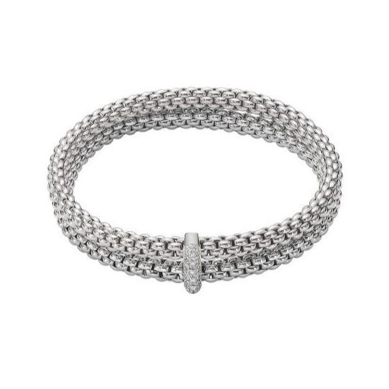 Fope Flex'it Solo 18ct White Gold 0.22ct Diamond Double Bracelet - M