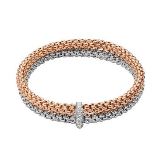 Fope Flex'it Solo 18ct White Rose Gold 0.22ct Diamond Double Bracelet - Xs