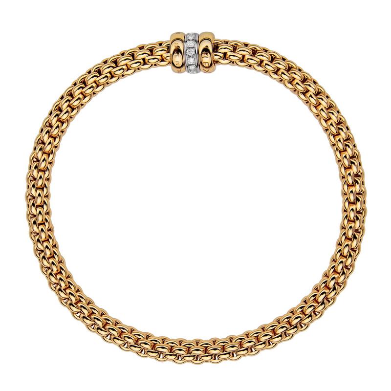 Fope Flex'it Solo 18ct Yellow Gold 0.10ct Diamond Bracelet - Xs