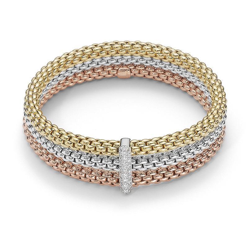 Fope Flex'it Solo 18ct Yellow White Rose Gold 0.34ct Diamond Bracelet - M