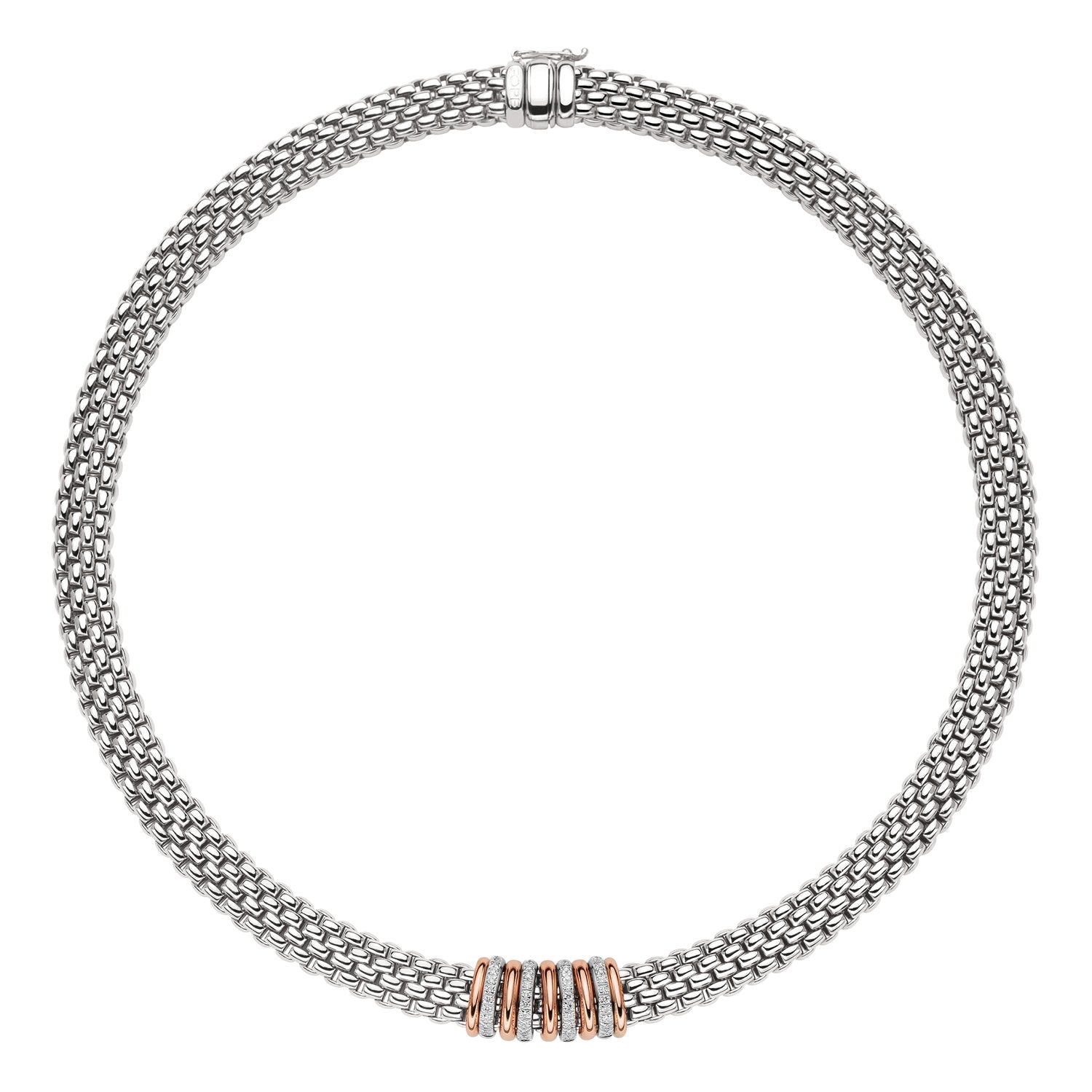 Fope Panorama 18ct White Gold 0.30ct Diamond Rose Gold Rondelle Necklace