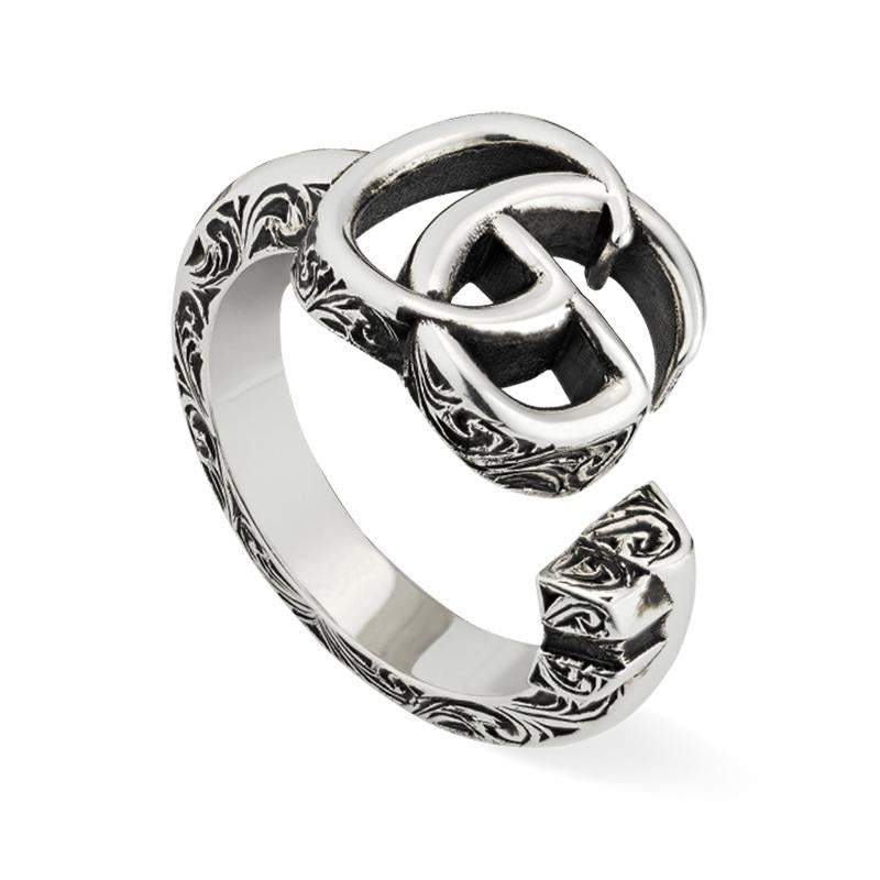 Gucci Double G Detail Aged Sterling Silver Ring D - J.5