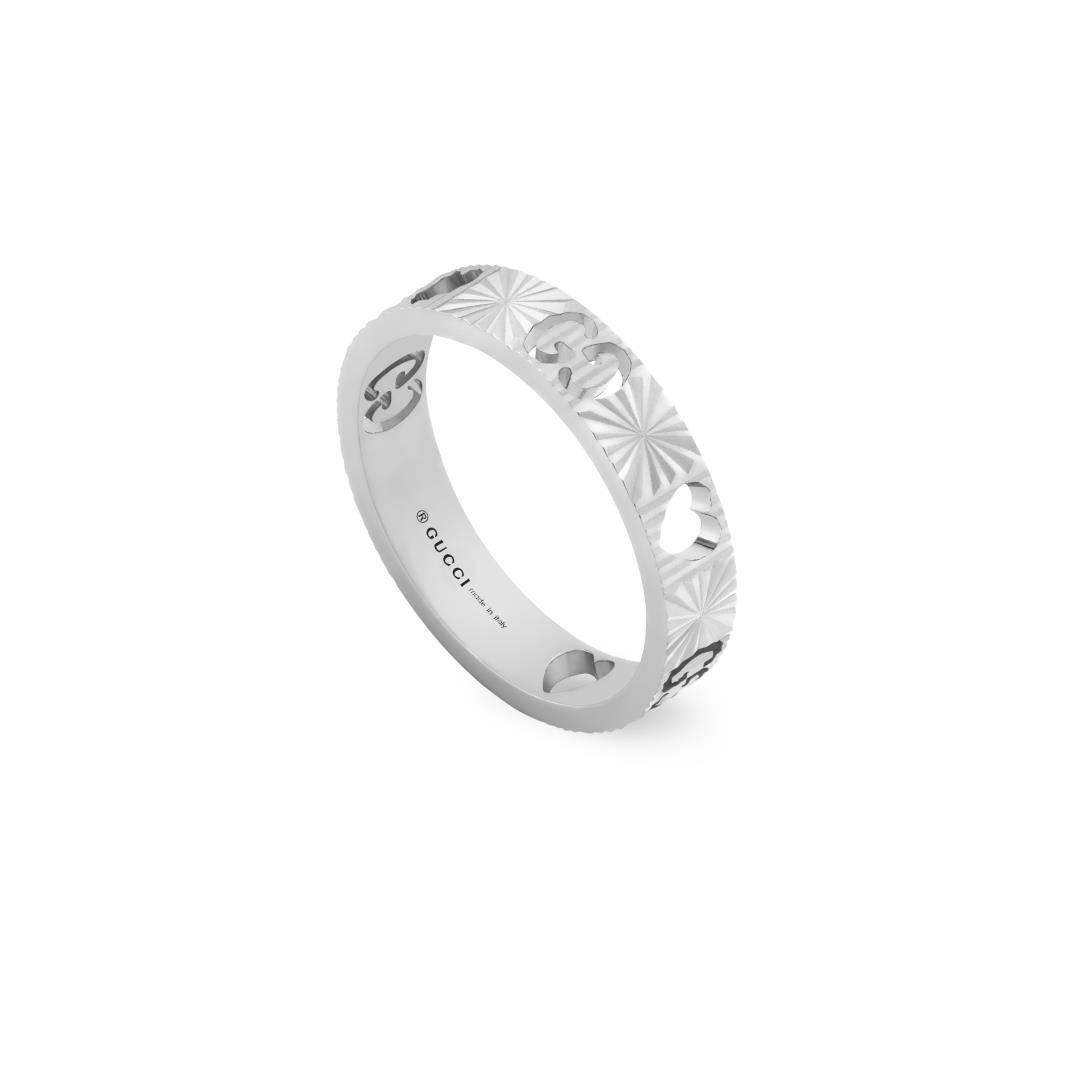 Gucci Icon 18ct White Gold Heart Band Ring D - L