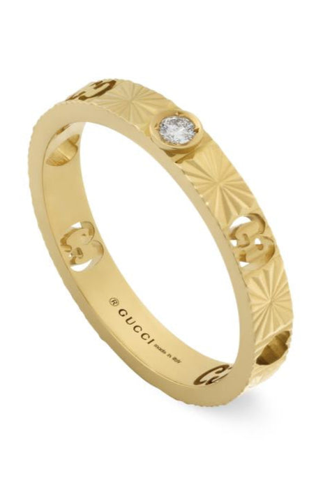 Gucci Icon 18ct Yellow Gold Diamond Heart Band Ring - L