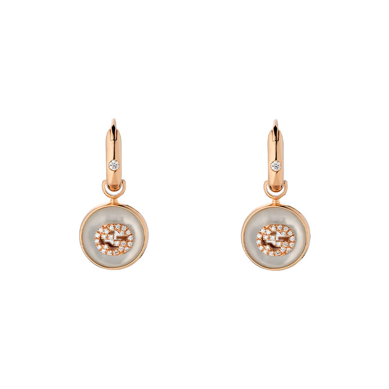 Gucci Interlocking 18ct Rose Gold Hoop Mother Of Pearl Earrings