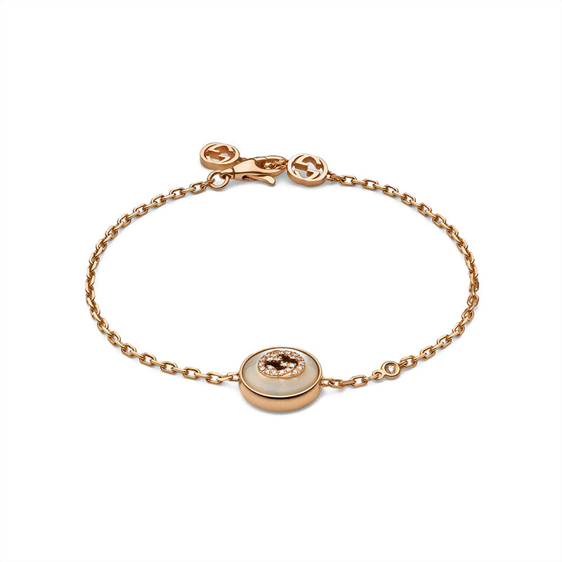 Gucci Interlocking 18ct Rose Gold Mother Of Pearl Bracelet - 17cm