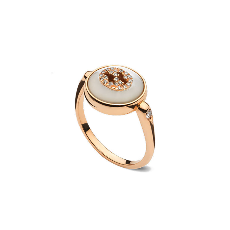 Gucci Interlocking 18ct Rose Gold Mother Of Pearl Ring - I