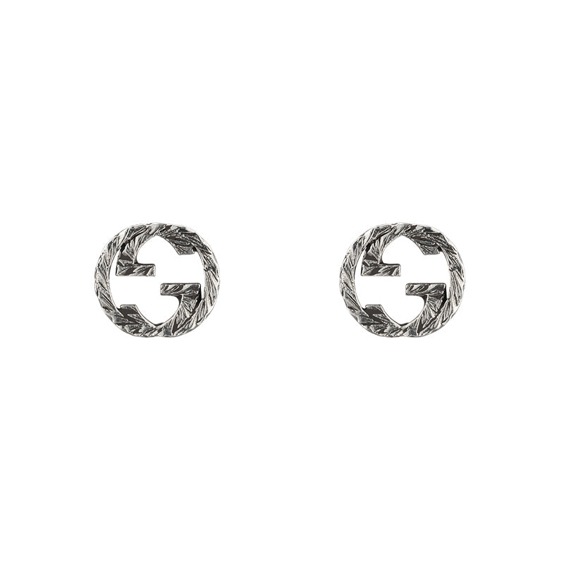 Gucci Interlocking G Motif Aged Sterling Silver Stud Earrings