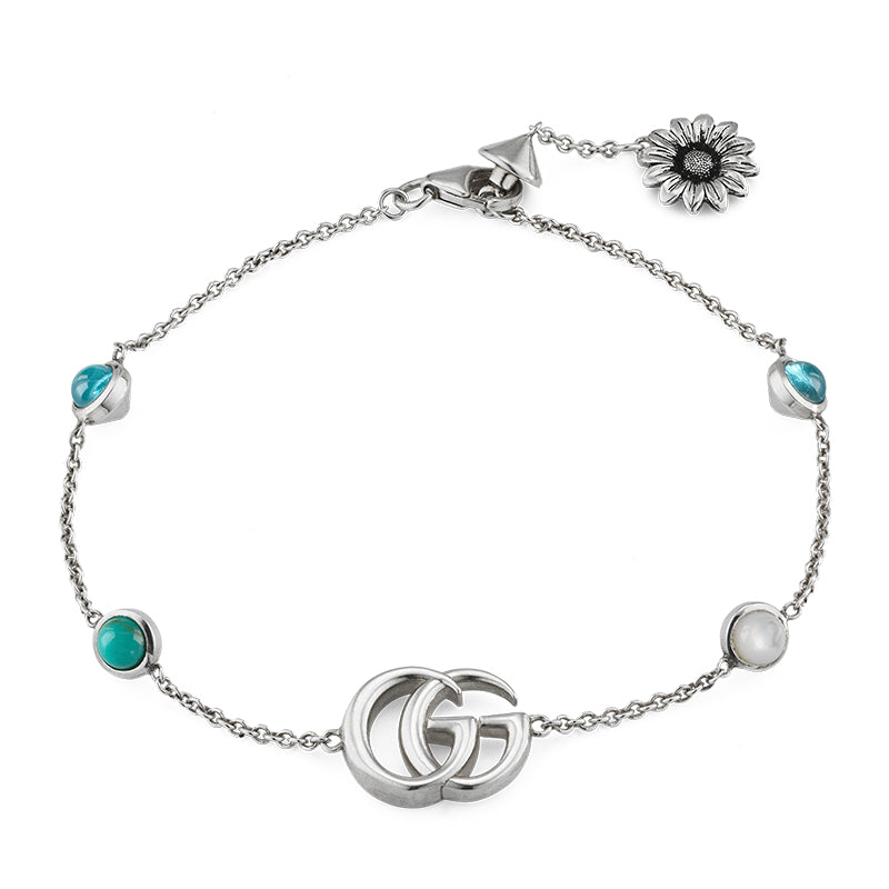 Gucci Interlocking G With Flower Motif Sterling Silver Bracelet