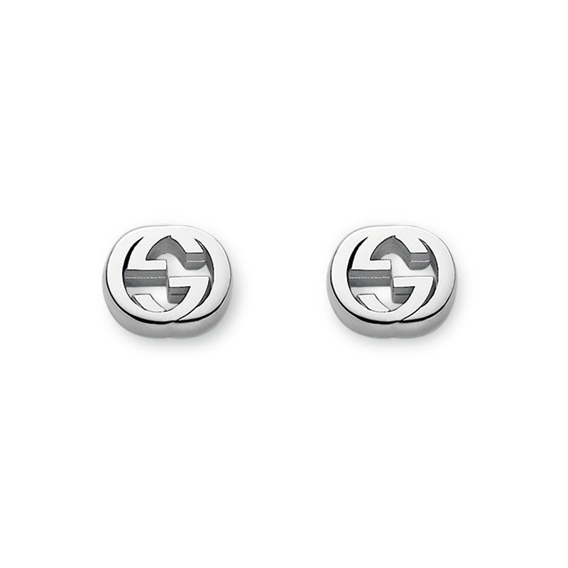 Gucci Interlocking Motif Sterling Silver Rhodium Plated Stud Earrings