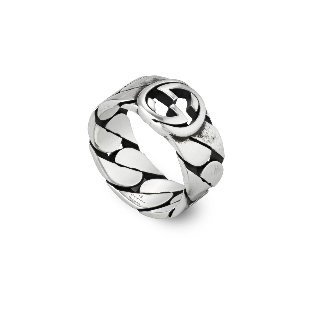 Gucci Interlocking Sterling Silver 8mm Wide Band Ring - J.5