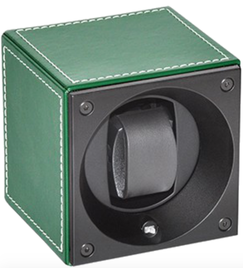 Swiss Kubik Watch Winder Single Green Leather With White Stitches