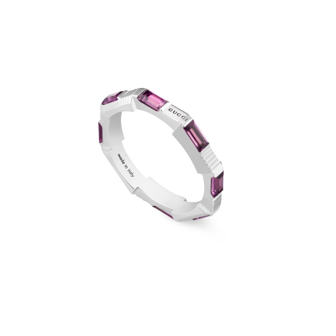 Gucci Link To Love 18ct White Gold Rubelite 2mm Ring D - H