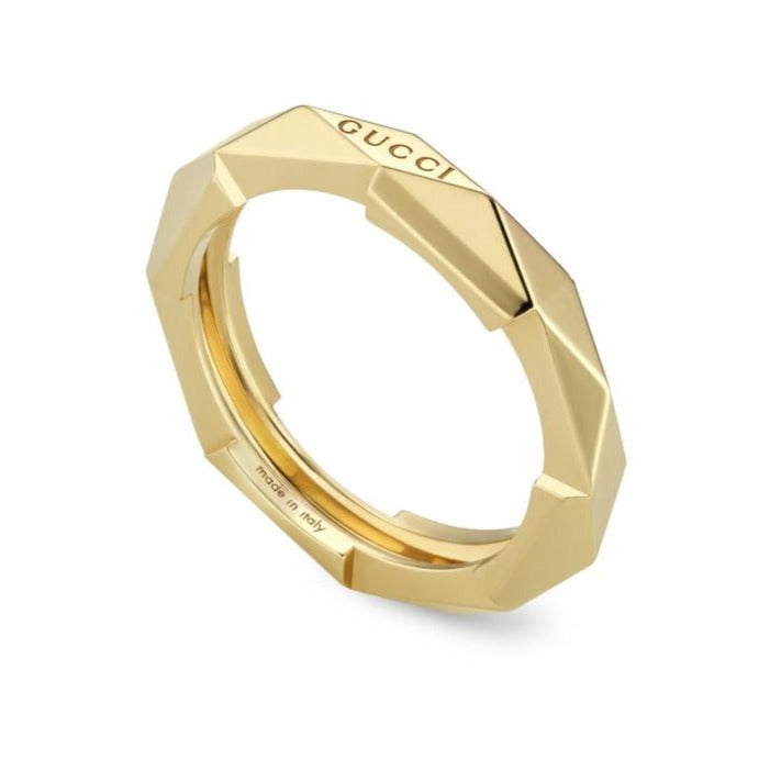 Gucci Link To Love 18ct Yellow Gold 4mm Studded Ring - J.5