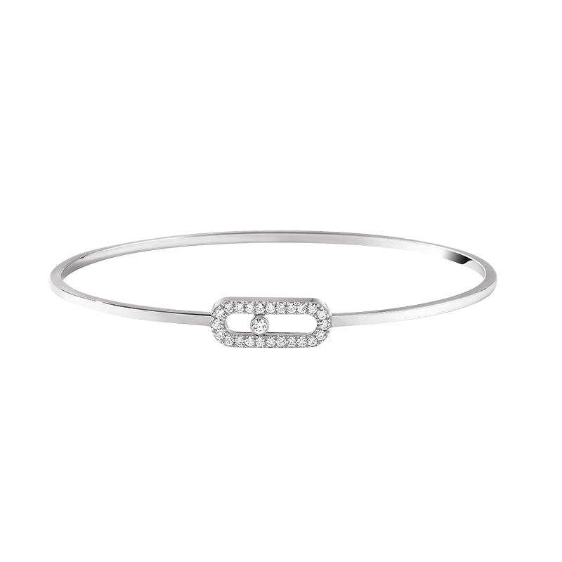 Messika Move Uno 18ct White Gold 0.18ct Diamond Pave Flex Bangle - M (15.5-16cm)