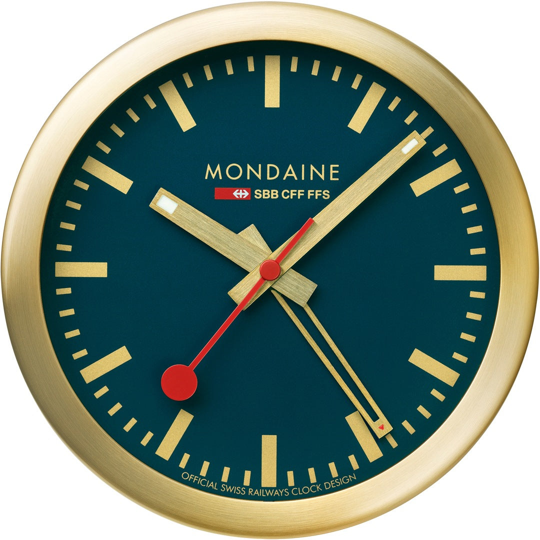 Mondaine Clock Wall & Table Alarm Blue Brushed Gold