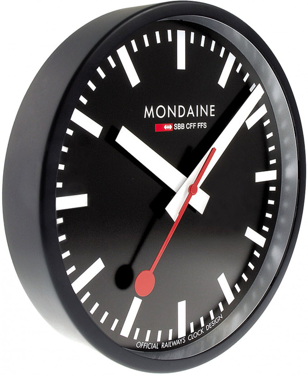 Mondaine Clock Wall Black Frame 25cm