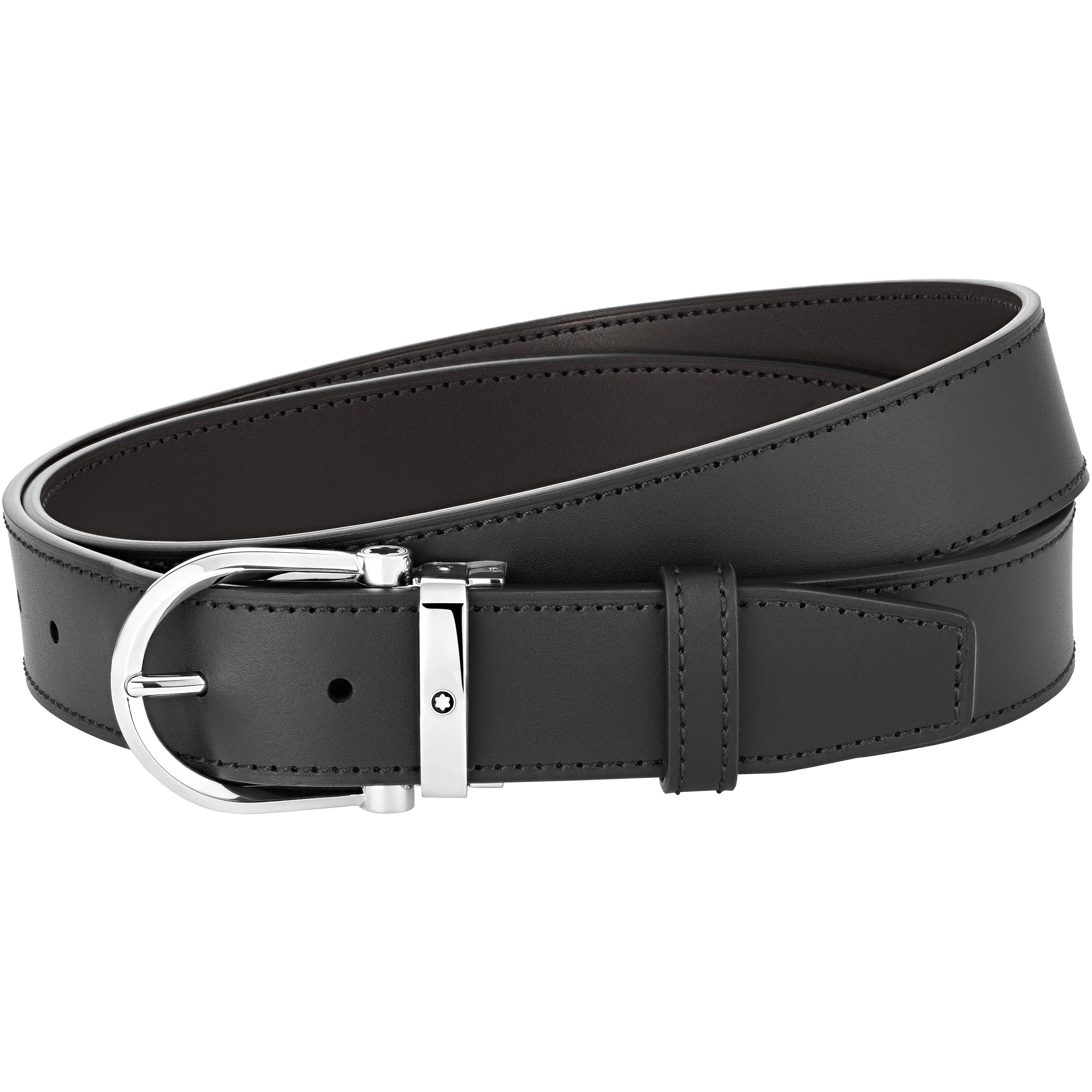 Montblanc Belt Horseshoe Buckle 35mm Reversible Leather Black Brown - Black