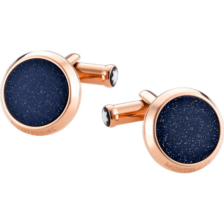 Montblanc Cufflinks Meisterstuck Rose Gold Blue Goldstone Inlay - Blue