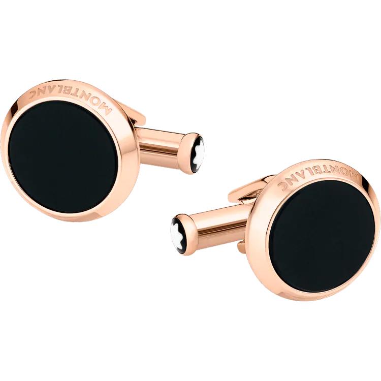 Montblanc Cufflinks Meisterstuck Rose Gold Pvd Onyx - Silver