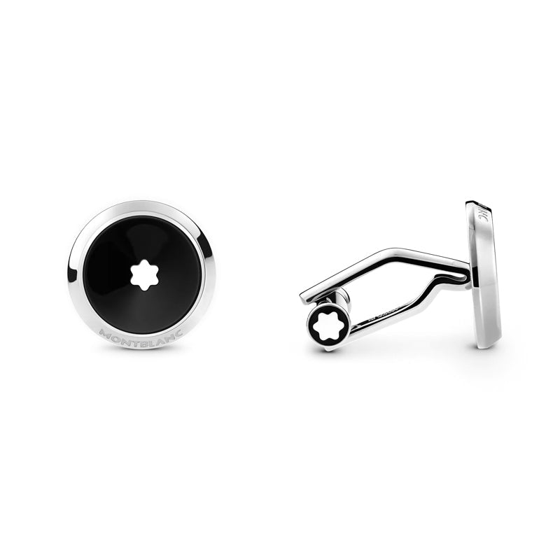 Montblanc Cufflinks Stainless Steel Black Resin Star - Silver