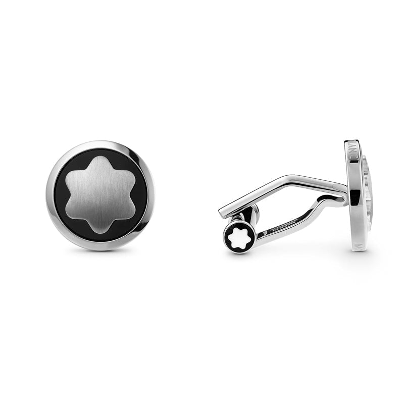 Montblanc Cufflinks Stainless Steel Onyx Star - Silver