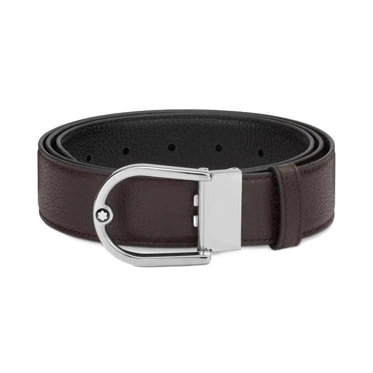 Montblanc Horseshoe Buckle 35mm Reversible Leather Belt Grainy Ebony/black