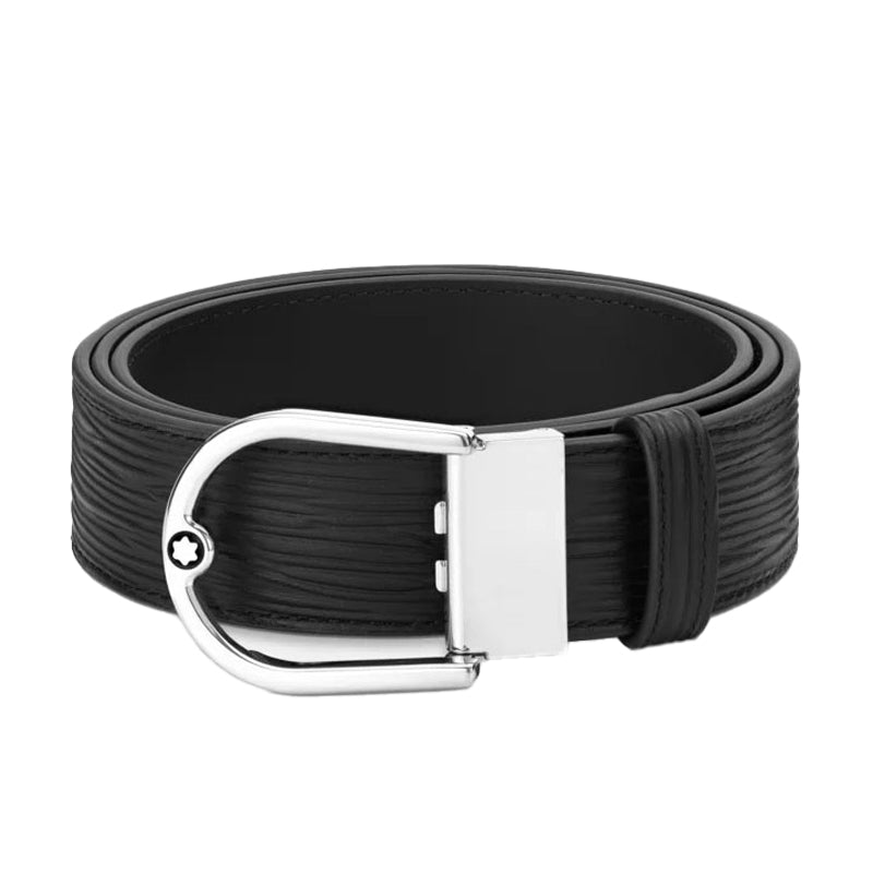 Montblanc Horseshoe Buckle 35mm Reversible Leather Belt Printed Black/plain Black