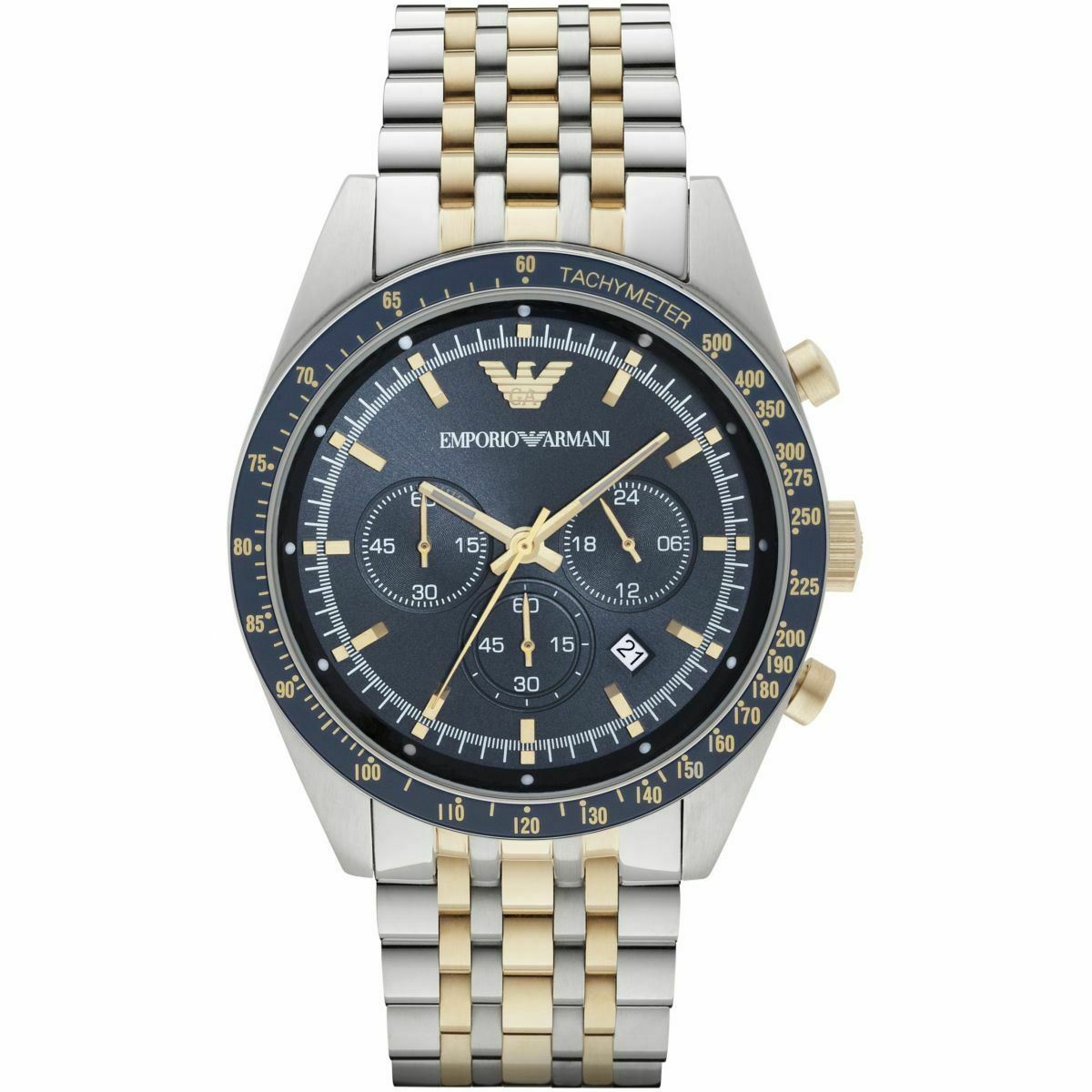 Emporio Armani Ar6088 Chronograph Two Tone Stainless Steel Mens Watch