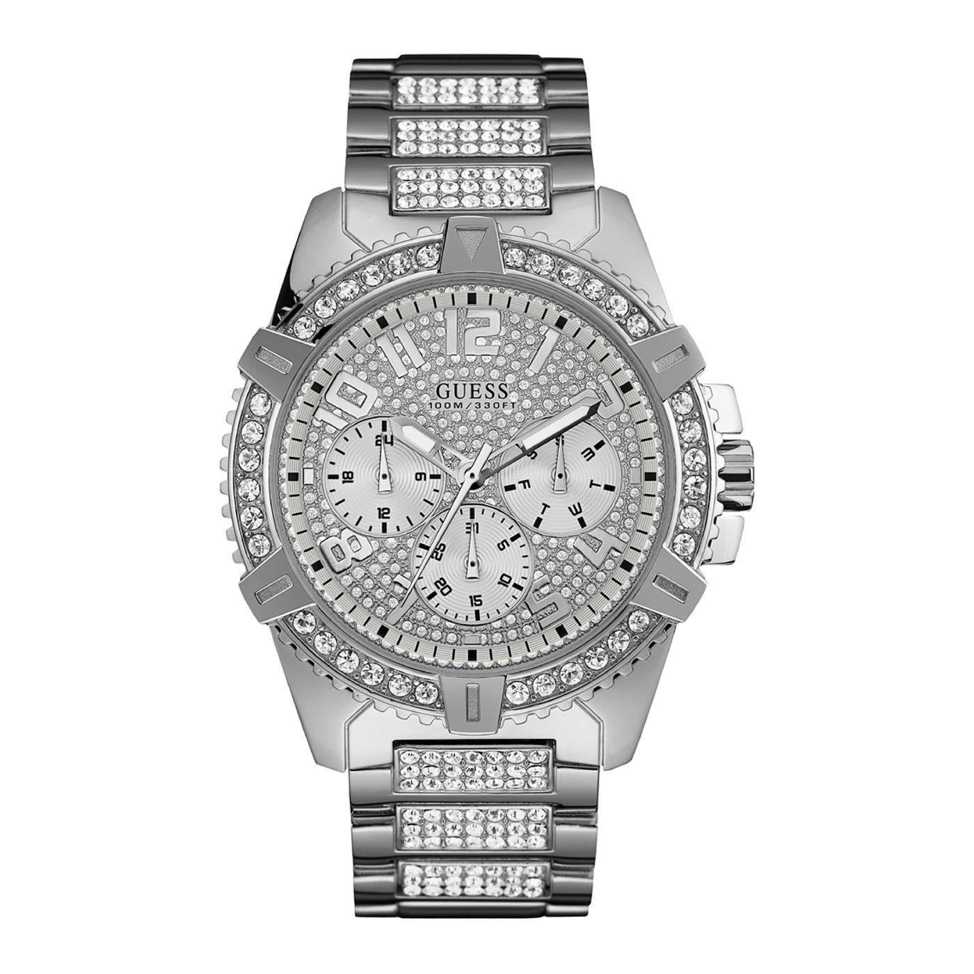 Guess W0799g1 Frontier Quartz Crystal Silver Dial Mens Watch