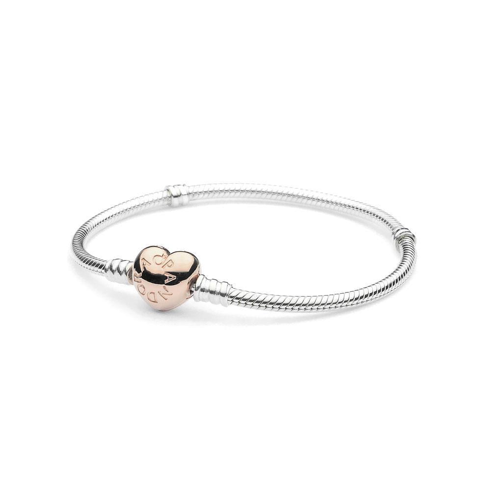 Pandora 580719 Moments Silver Bracelet With Rose Heart Clasp 17 Cm