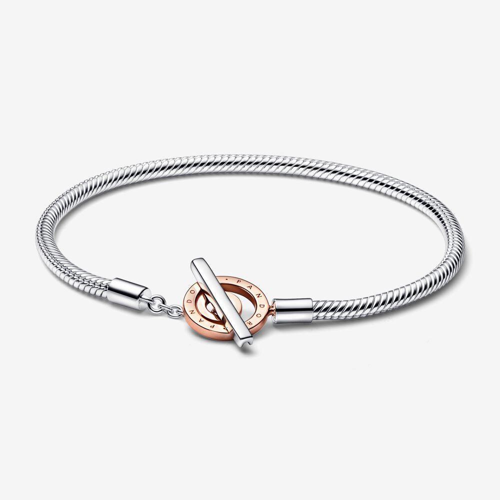 Pandora 582309c00 Signature Two-tone Logo T-bar Snake Chain 17 Cm Bracelet