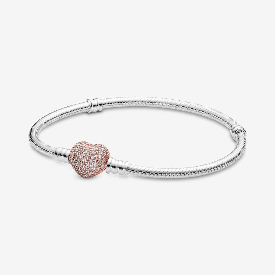 Pandora 586292cz Rose Pav Heart Clip Moments Silver Bracelet 21 Cm