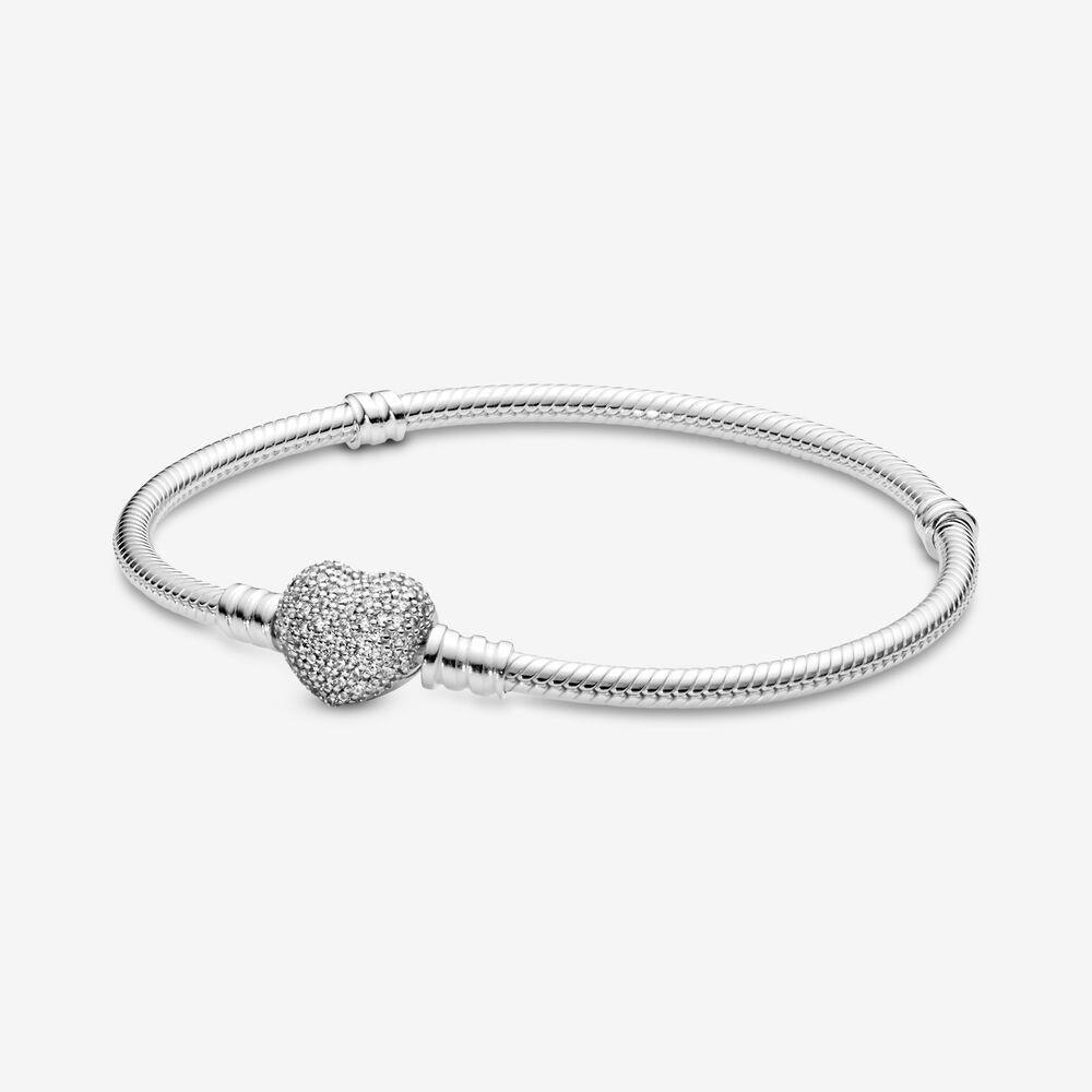 Pandora 590727-17 Moments Sterling Silver Pave Heart Clasp Womens Bracelet