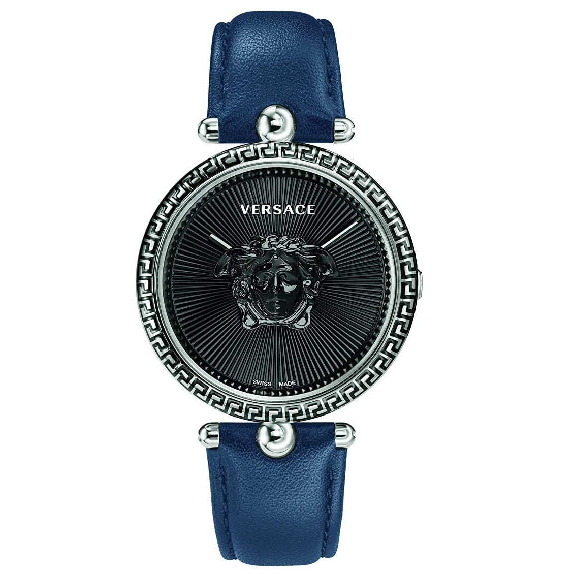 Versace Vco080017 Palazo Empire Analouge Womens Blue Leather Black 39 Mm Dial Swiss Quartz Watch